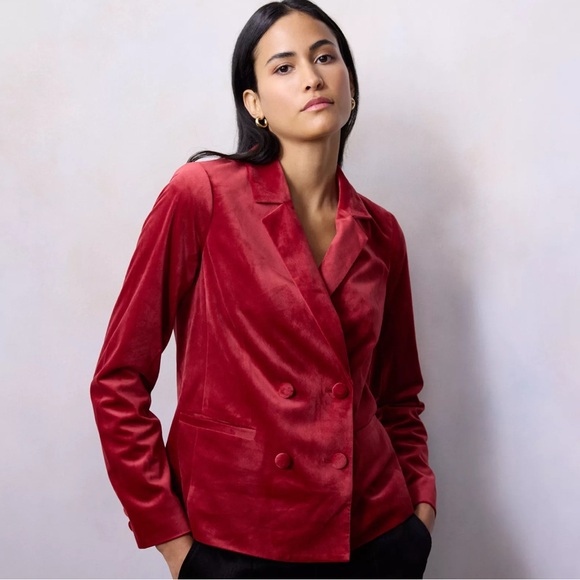 LC Lauren Conrad Jackets & Blazers - LC Lauren Conrad NWT Double Breasted Notch Collar Velvet Blazer Red Size Large